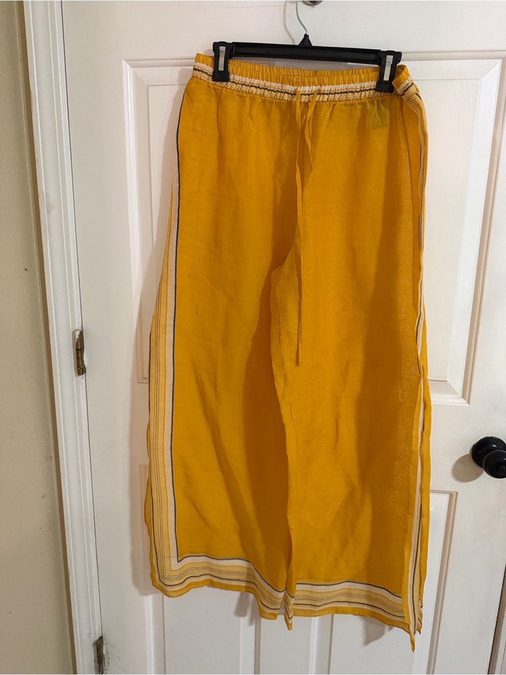 Zara Mustard Yellow Wide-Leg Drawstring Pants 100% ramie